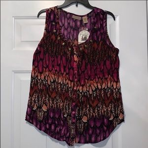 NWT Art & Soul Sleeveless Blouse Size M | Boho Print Button Front